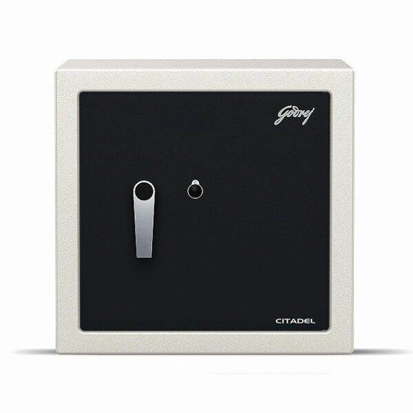 Godrej Citadel 45 V2 42L Home Safe Locker features a key lock system, heavy-duty steel body, and advanced strength construction, making it 100 times stronger than wooden cupboards. Perfect for homes and offices.