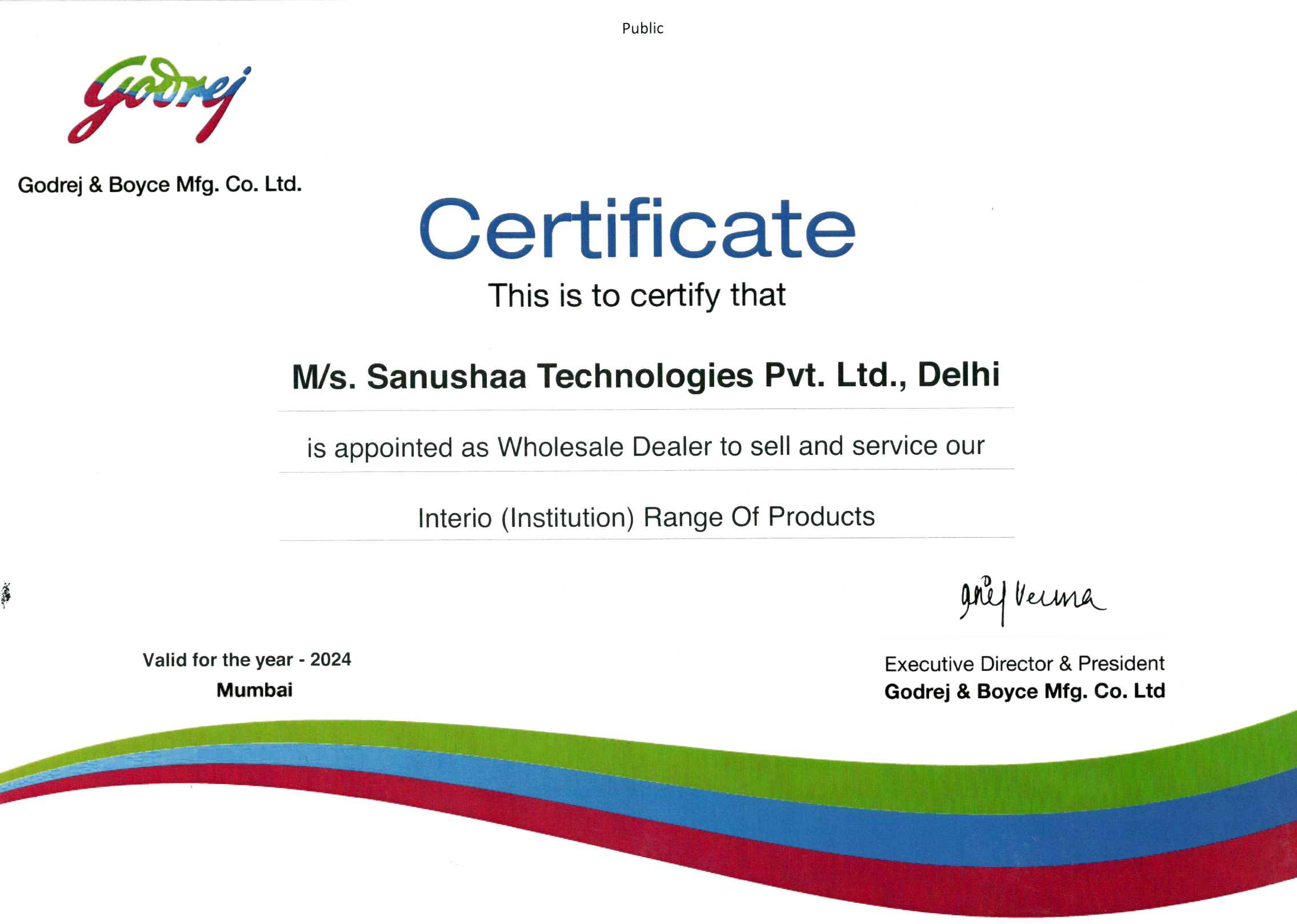 GODREJ INTERIO CERTIFICATE 2024