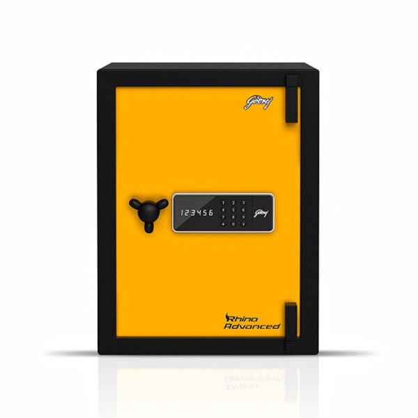 Godrej Rhino Advanced 79L Digital Home Safe Locker features a high-strength steel body, digital keypad, and a spacious interior, ensuring the safety of your valuables.