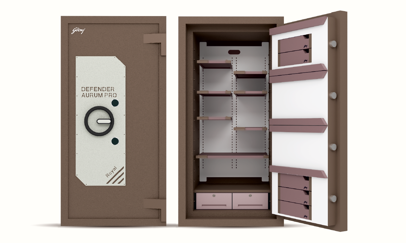 Godrej Defender Aurum Pro Royal – 61 Inches is a premium high-security safe designed for ultimate protection and elegance. Featuring BIS-certified dual-control locks, fire resistance, and Intelli-light, it ensures top-tier security. With a seamless build and a luxurious rose gold finish, this safe blends style with robust safety, making it an ideal choice for securing valuables.